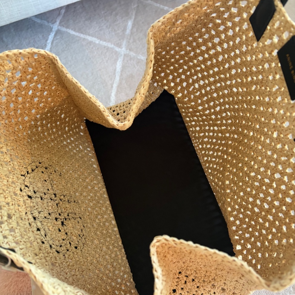 NWT ANINE BING Straw Tote Bag with Black Handles - Beige - Picture 9 of 10